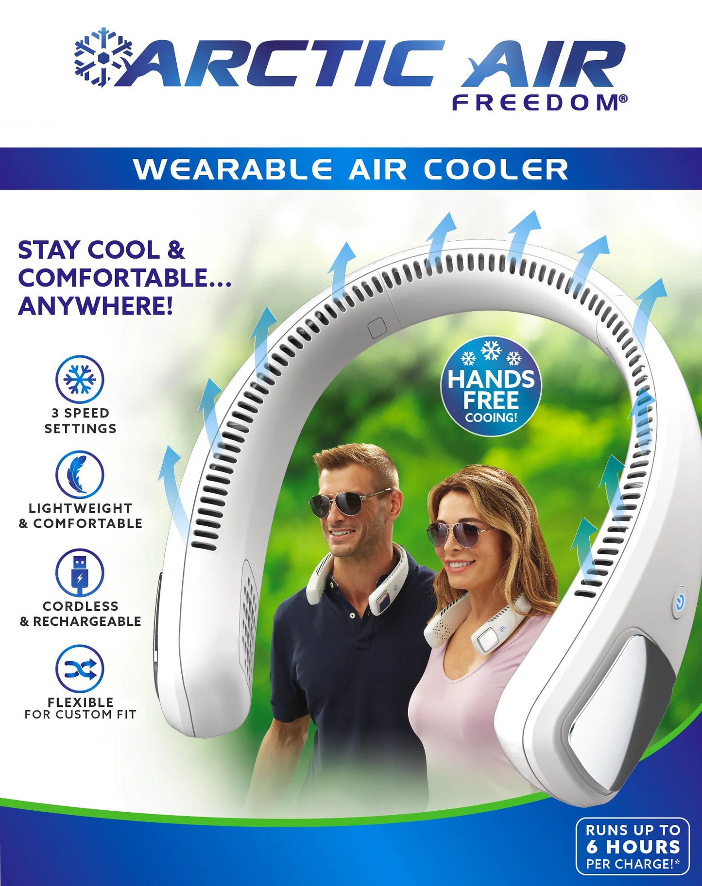 Freedom Neck Cooler, Portable Neck Fan with 3 Fan Speeds, USB Charging, 6-Hour Battery