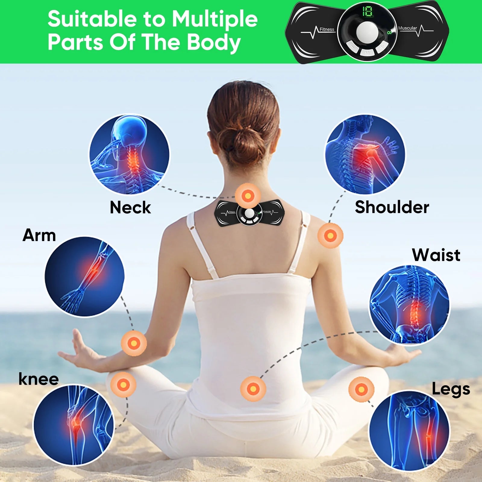 TENS & EMS Unit Back Pain Relief Massager - APP Controlled Bluetooth EMS Muscle Stimulator Machine for Back Shoulder Leg Neck Pain Relief